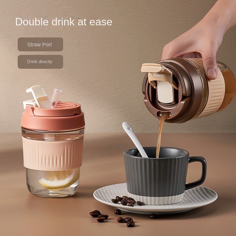 Aisamstar Morden Style 460ml Leak-proof Glass Tumbler Coffee Soda Can Glass Cup Mug With Lid And Straw for outdoor