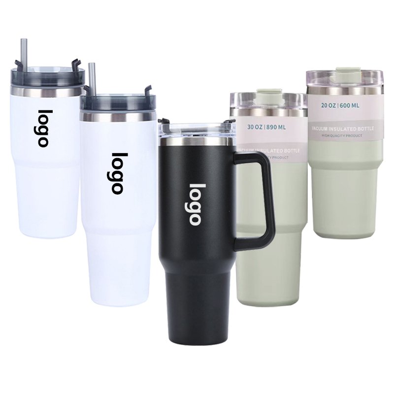 Wholesale bulk 304 stainless steel tumbler thermal vacuum flask tea thermos water bottles outdoor with handle lid