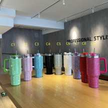 New product ideas 2023 Gifts 40oz Rhinestone Bling Tumbler stainless steel tumbler with handle 40 OZ bling tumbler Cup