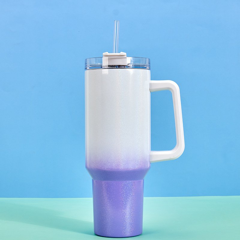 2024 eMerit Ready to Ship 40oz Double Wall 18/8 Stainless Steel Sublimation Glittery Vacuum Insulated Travel Tumbler with Handle