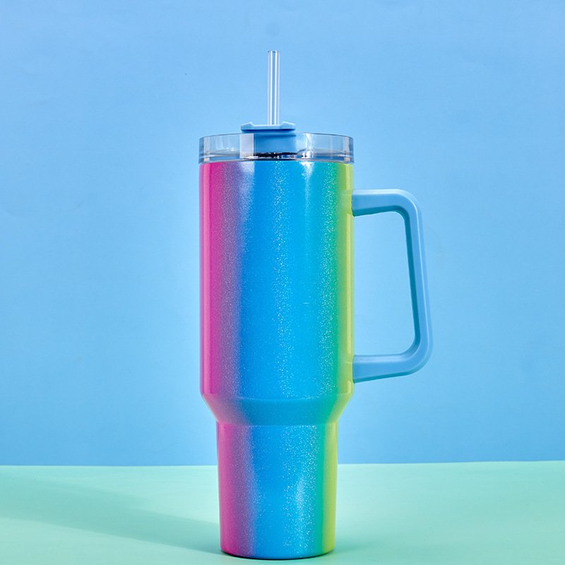2024 eMerit Ready to Ship 40oz Double Wall 18/8 Stainless Steel Sublimation Glittery Vacuum Insulated Travel Tumbler with Handle