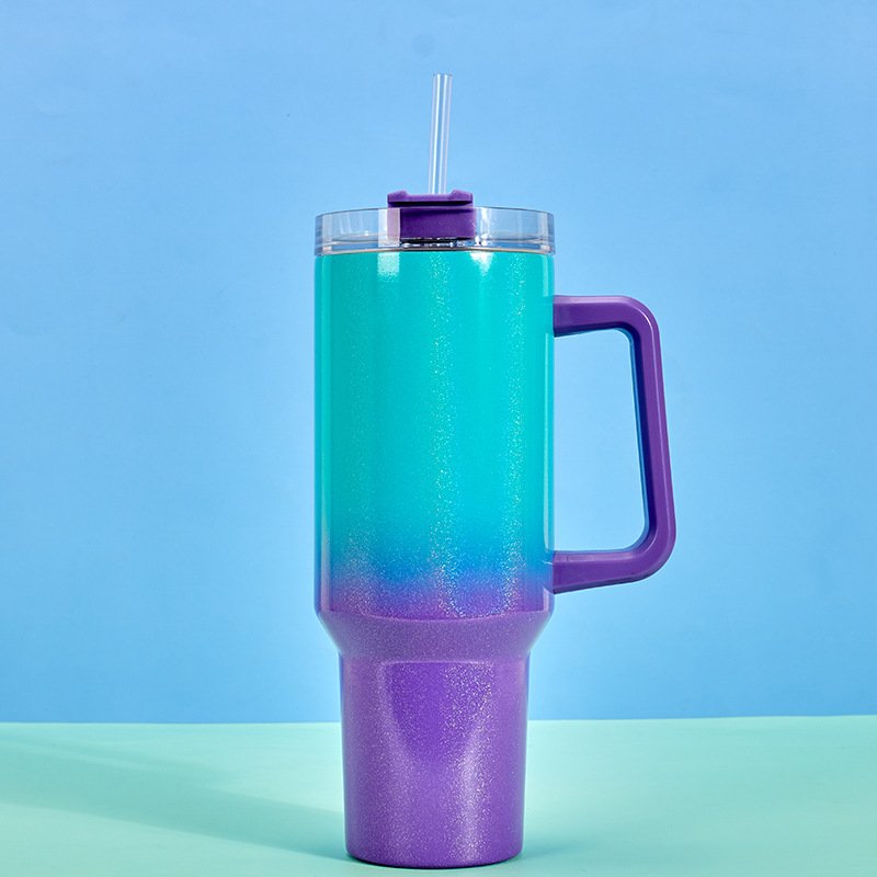 2024 eMerit Ready to Ship 40oz Double Wall 18/8 Stainless Steel Sublimation Glittery Vacuum Insulated Travel Tumbler with Handle