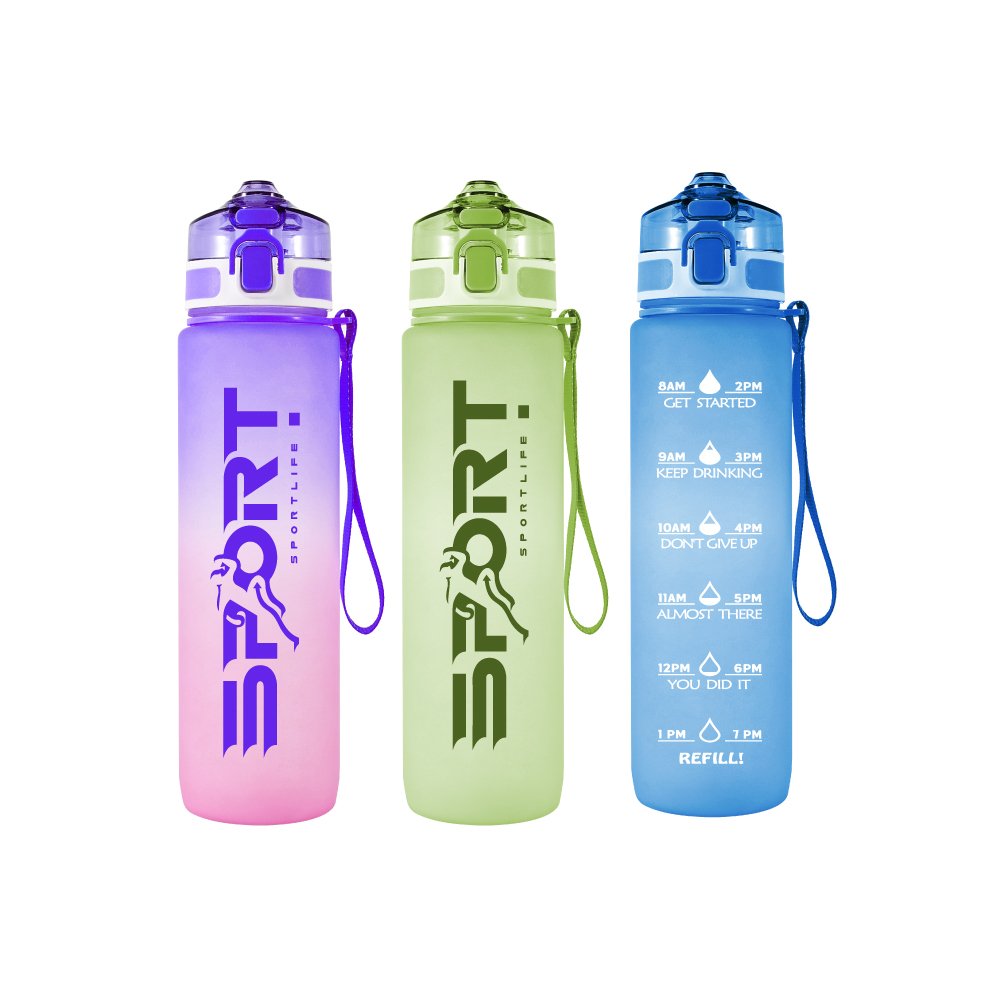 1L 32oz Portable Leakproof Motivation Sport Plastic Water Bottle with Straw Lid Handle