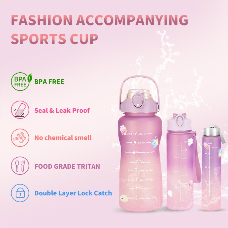 64oz Large capacity plastic BPA free 2 liter 2000ml 900ml 300ml time marker eco friendly water bottle with straw for family