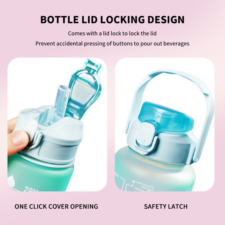 64oz Large capacity plastic BPA free 2 liter 2000ml 900ml 300ml time marker eco friendly water bottle with straw for family