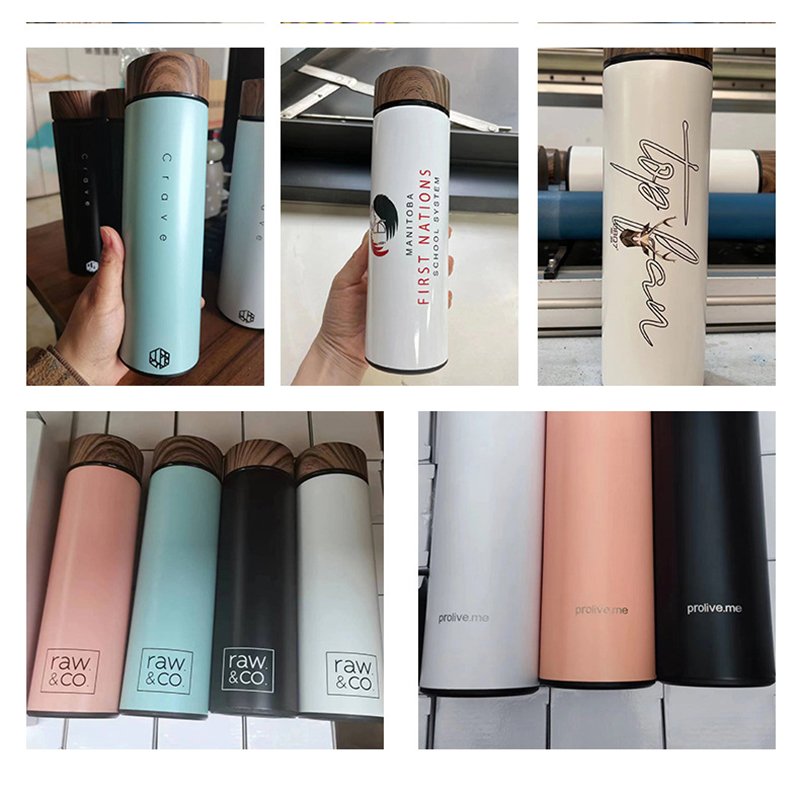 Wholesale 17oz Stainless Steel Insulated Vacuum Flask Tea Infuser Water Bottle with Wooden Grain Color Lid Logo Print Customize