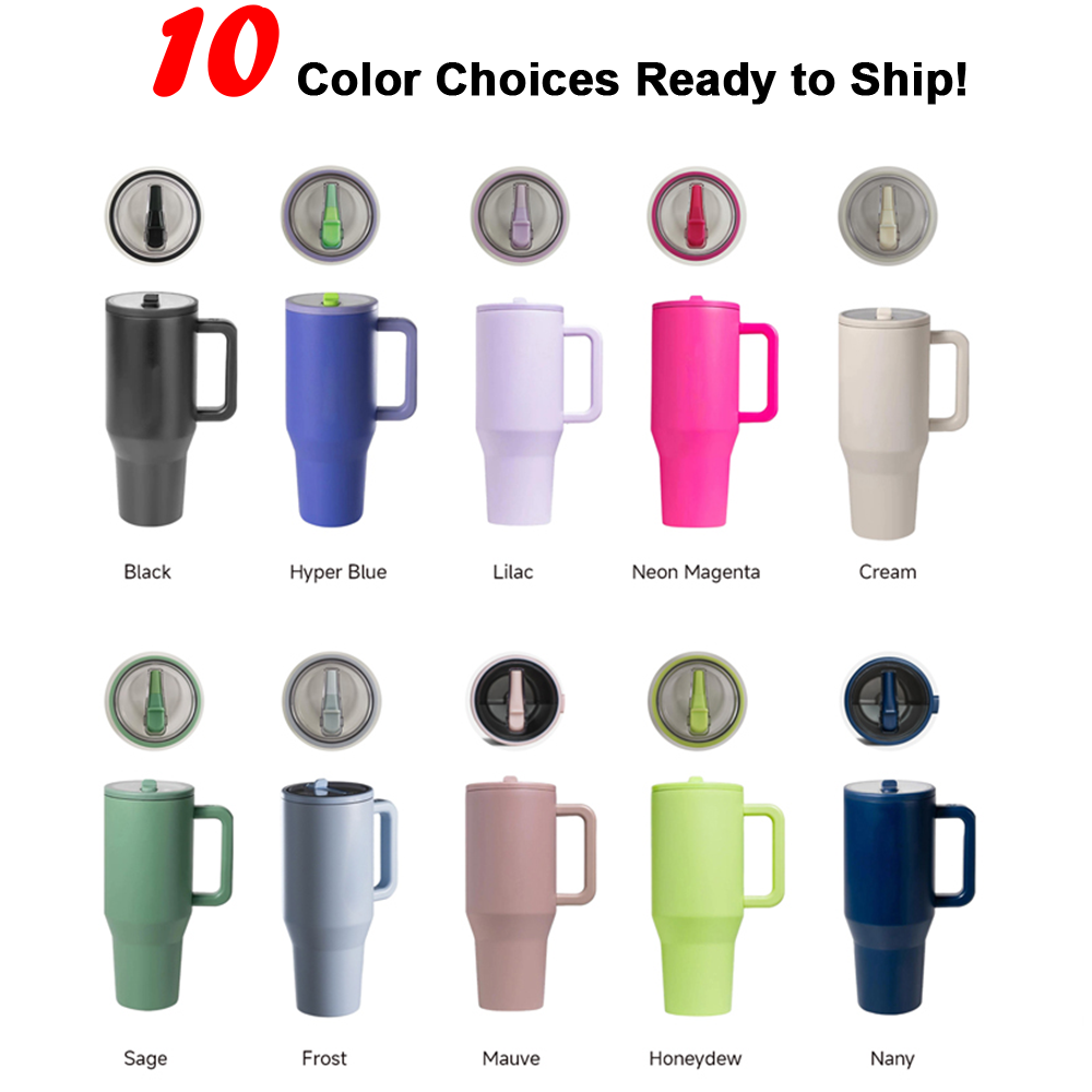 Custom 40oz Travel Coffee Tumbler With Collapsible Straw Stainless Steel Vacuum Insulated Mug 40oz tumbler with handle
