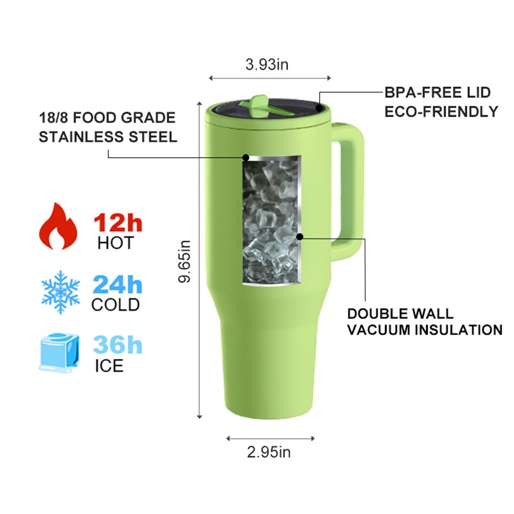 Custom 40oz Travel Coffee Tumbler With Collapsible Straw Stainless Steel Vacuum Insulated Mug 40oz tumbler with handle