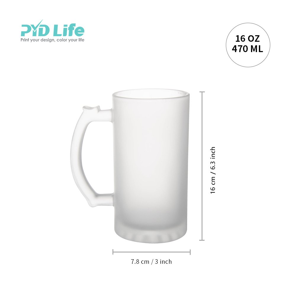 PYD Life Drinking Glass Cup Gradient Color Rain Bow 16 oz Matte Frosted Sublimation Beer Mug with Handle