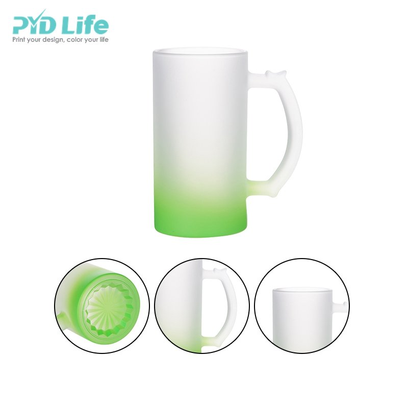 PYD Life Drinking Glass Cup Gradient Color Rain Bow 16 oz Matte Frosted Sublimation Beer Mug with Handle