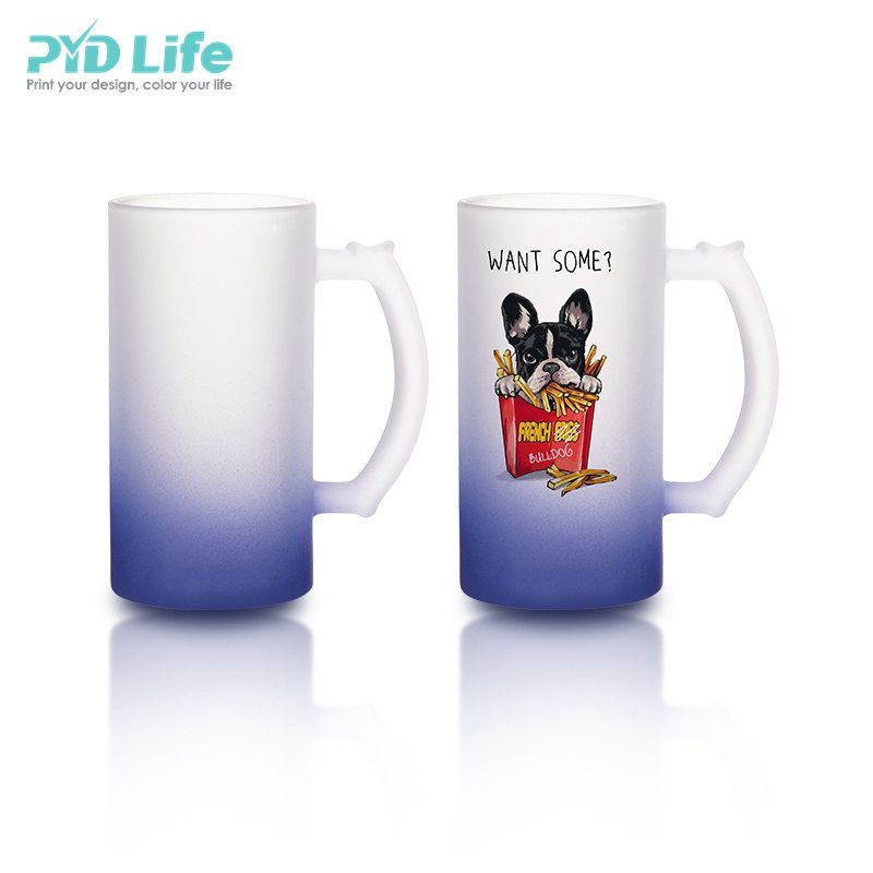 PYD Life Drinking Glass Cup Gradient Color Rain Bow 16 oz Matte Frosted Sublimation Beer Mug with Handle