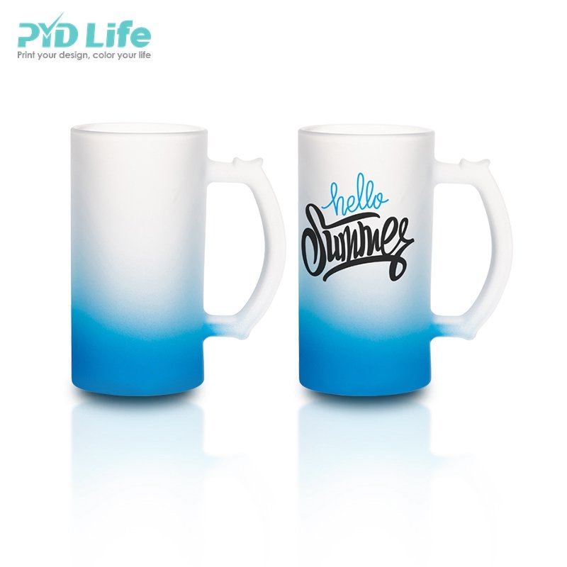 PYD Life Drinking Glass Cup Gradient Color Rain Bow 16 oz Matte Frosted Sublimation Beer Mug with Handle
