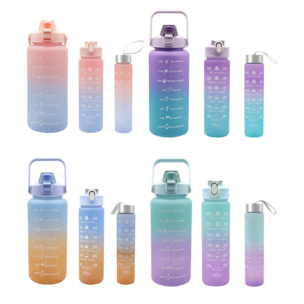 Colorful 3 En 1 Pieces Plastic Set 3 Pc Water Bottle Gourdes Enfant Qarrafa 3 Em 1 Motivacional 3 In 1 Gym Water Bottle Set