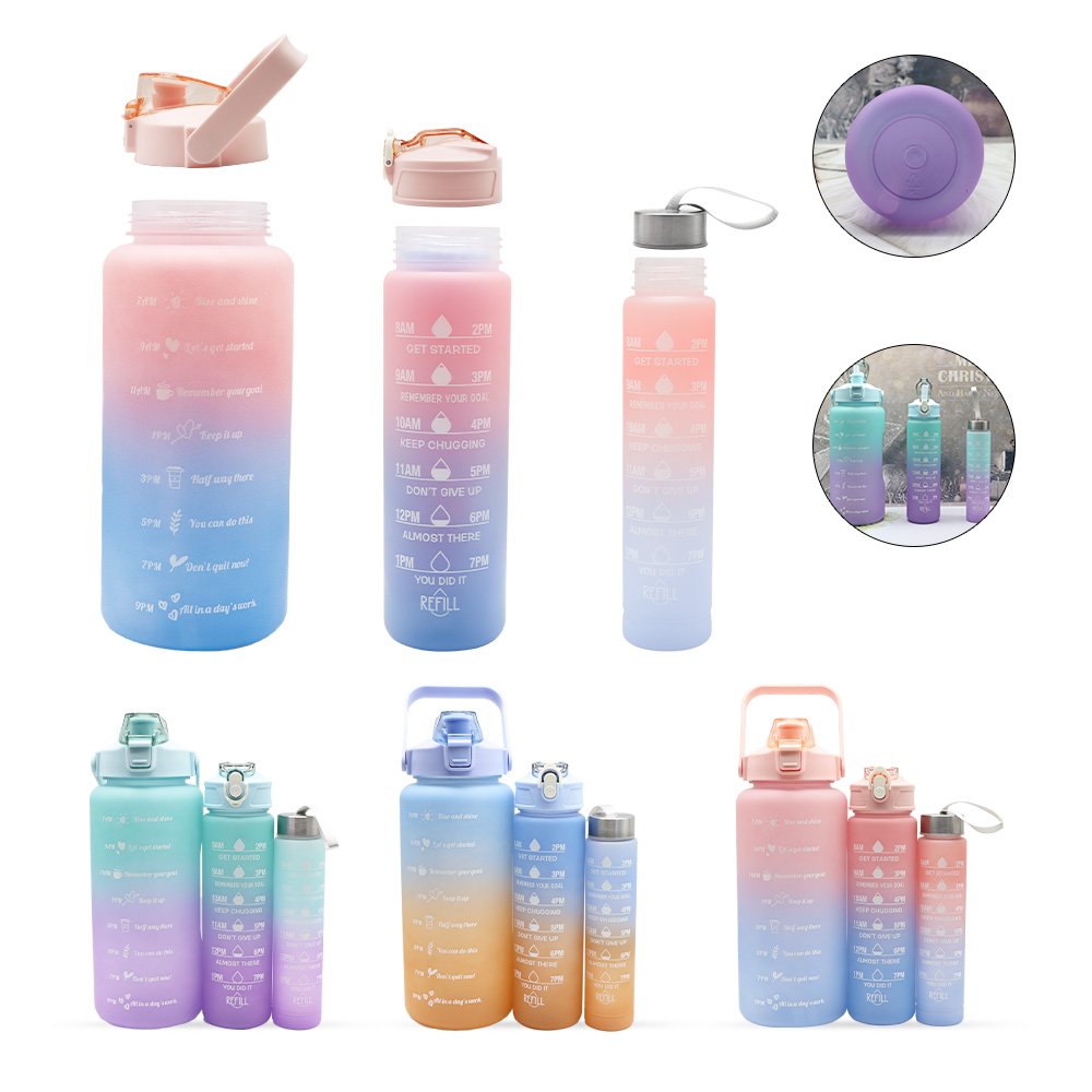 Colorful 3 En 1 Pieces Plastic Set 3 Pc Water Bottle Gourdes Enfant Qarrafa 3 Em 1 Motivacional 3 In 1 Gym Water Bottle Set