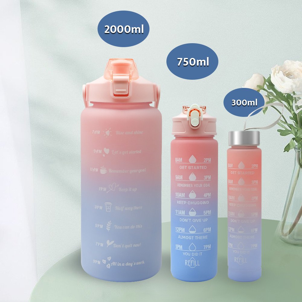 Colorful 3 En 1 Pieces Plastic Set 3 Pc Water Bottle Gourdes Enfant Qarrafa 3 Em 1 Motivacional 3 In 1 Gym Water Bottle Set