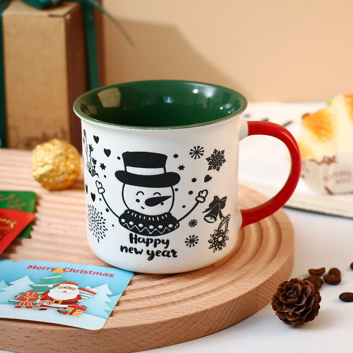 Merry Christmas 12 oz Festive Christmas Themed Design Holiday Mugs for Coffee Hot Chocolate Gifts for Family Friends