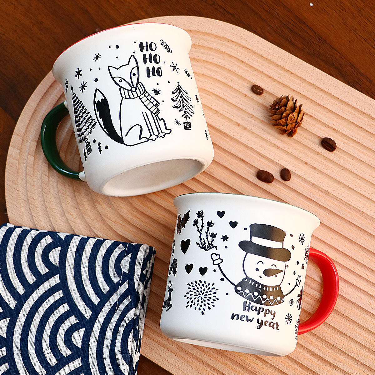 Merry Christmas 12 oz Festive Christmas Themed Design Holiday Mugs for Coffee Hot Chocolate Gifts for Family Friends