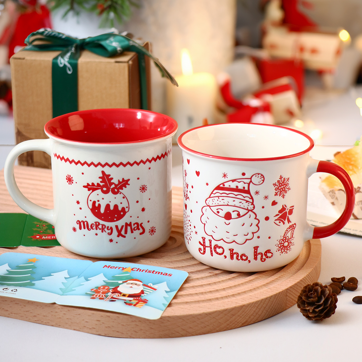 Merry Christmas 12 oz Festive Christmas Themed Design Holiday Mugs for Coffee Hot Chocolate Gifts for Family Friends