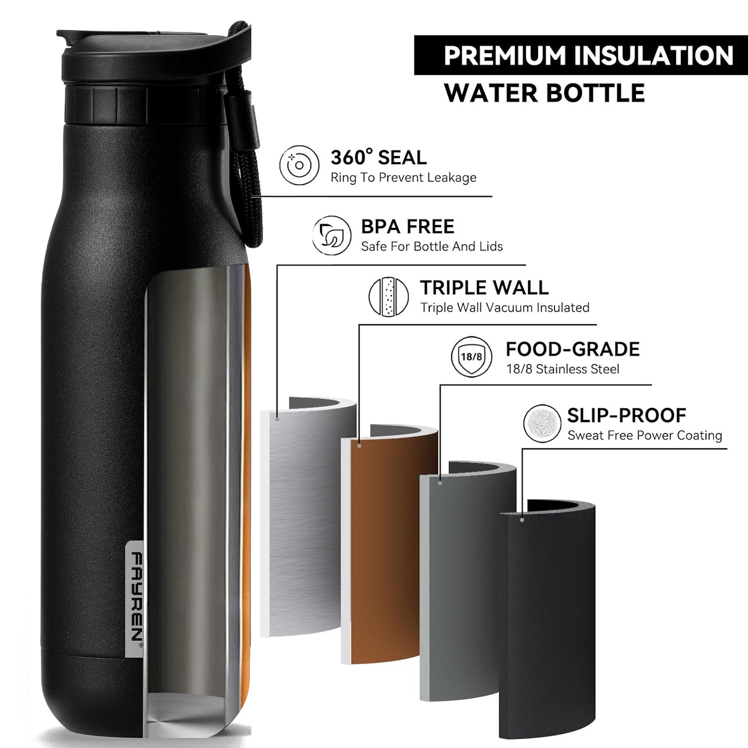 Wholesale Wide Mouth sublimation Drinking Water Bottle Custom Stainless Steel vacuum flask bottle for hot water with rope Handle