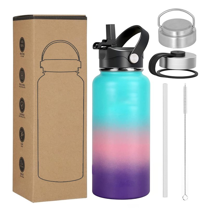Double Wall Vacuum Flask Insulated Stainless Steel Vacuum Flask Thermo With Straw