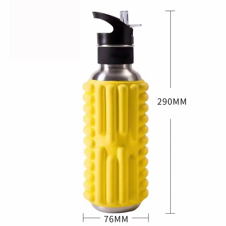 Hot sale fitness gym sport stainless steel foam roller water bottle with eva sleeve new product ideas 2024