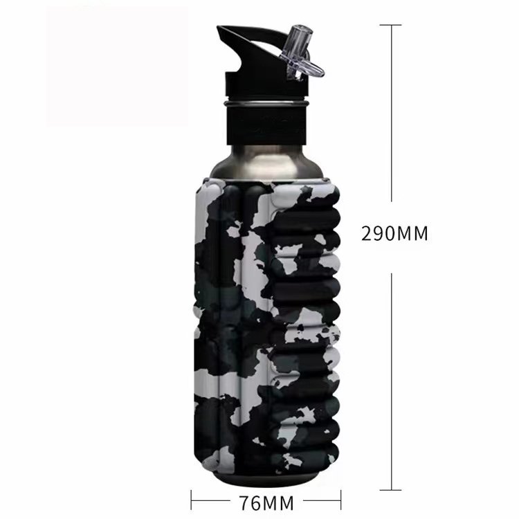 Hot sale fitness gym sport stainless steel foam roller water bottle with eva sleeve new product ideas 2024