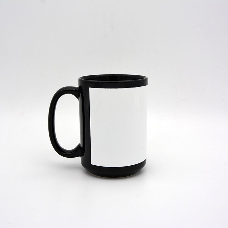 15 Oz Sublimation Coated Black Mug With White Patch Sublimation Mug
