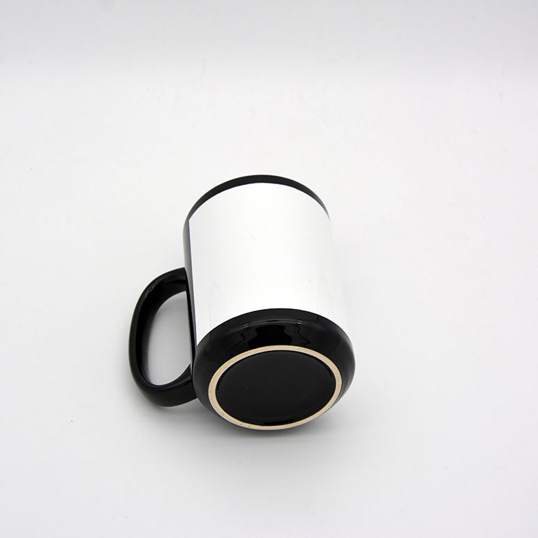 15 Oz Sublimation Coated Black Mug With White Patch Sublimation Mug