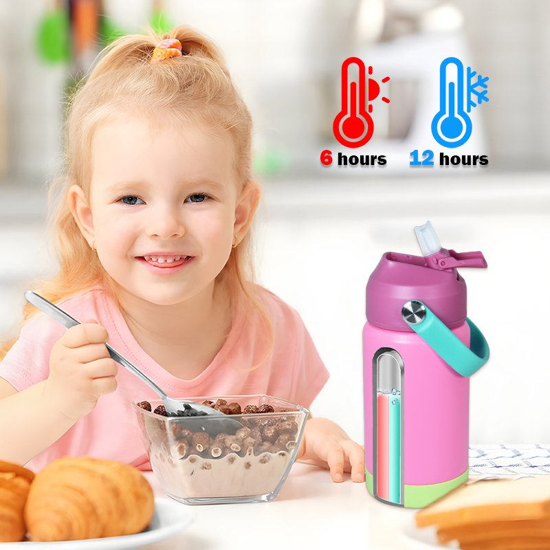Ready to ship new style laser engrave flip top tumbler 12oz kid water bottles with bumper and handle mixed colors for school