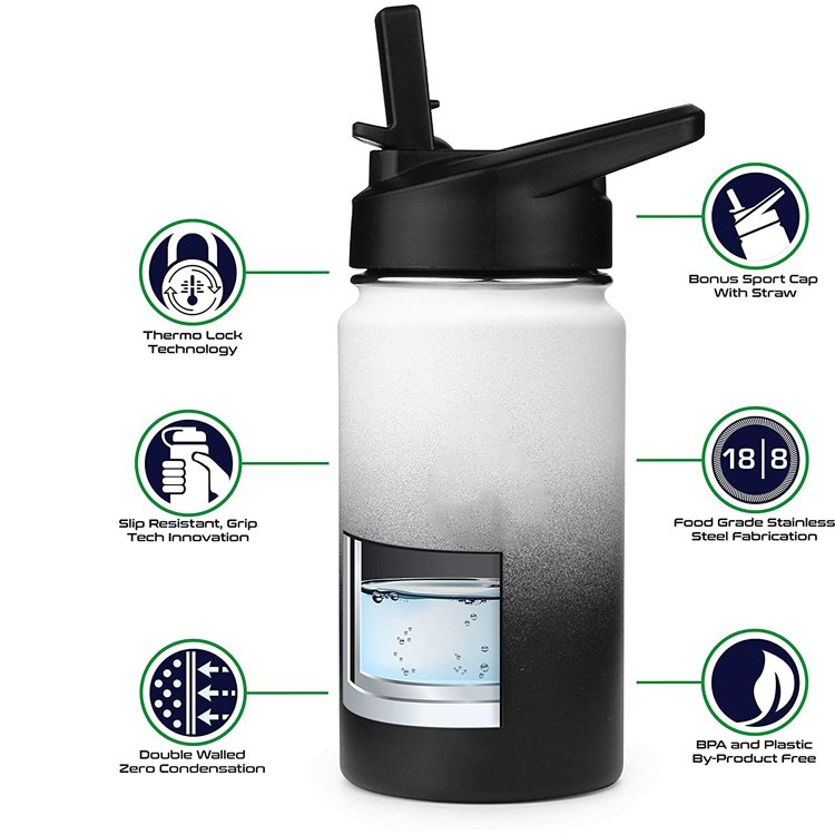 PURPLESEVEN Wholesale 14oz Double Wall Vacuum Insulated Stainless Steel Sports Thermos Coffee Flask Kids Thermo Water Bottle