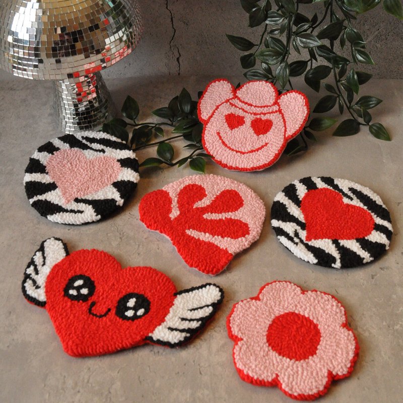 Custom Mug Rug Coasters Heart Shaped Handmade DIY Mini Coasters and Tufted Placemats