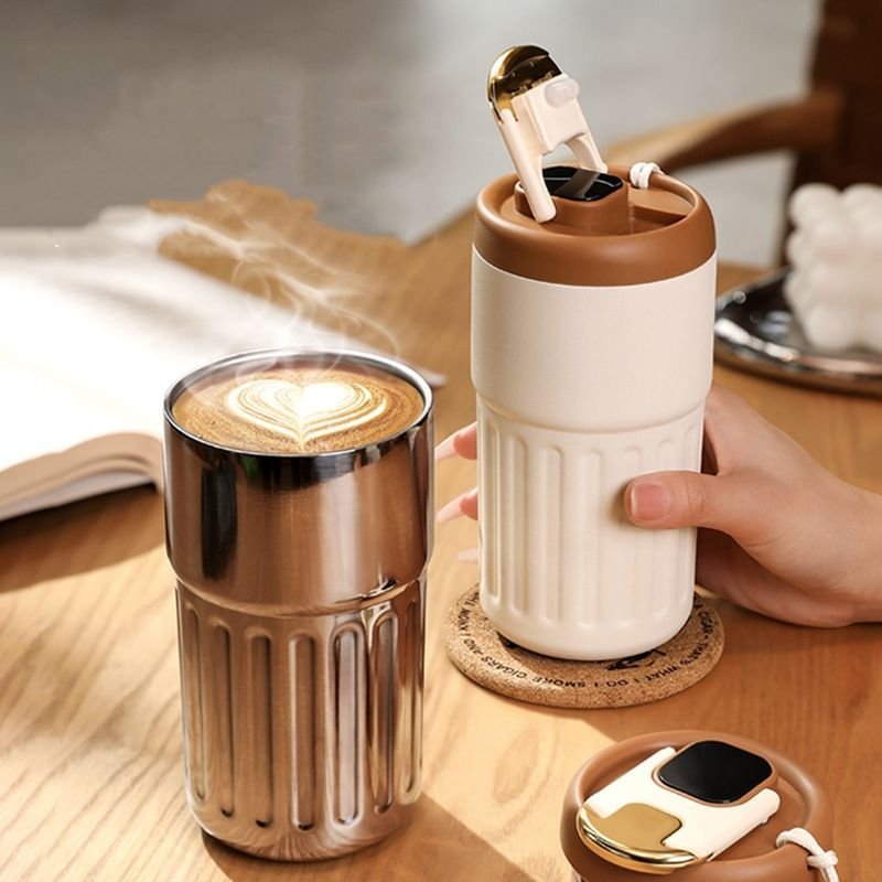 Creative Portable New Smart 450ml Coffee Mug Temperature Display Vacuum Thermo Cup Stainlessstainless Steelvacuum Flasks CLASSIC