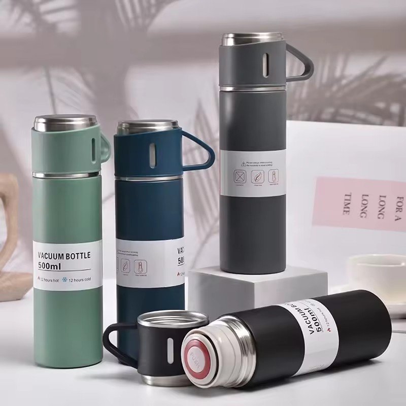 Hot Selling Stainless Steel Double Wall Vacuum Flask Insulated Thermal Water Bottle with Lid Business Thermos Cup Gift Box Set