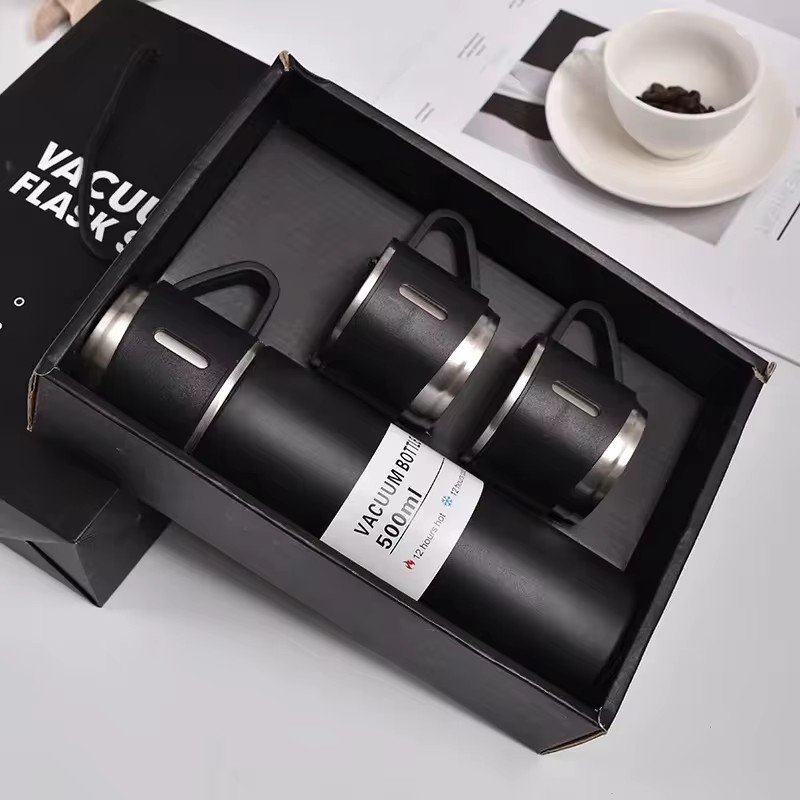 Hot Selling Stainless Steel Double Wall Vacuum Flask Insulated Thermal Water Bottle with Lid Business Thermos Cup Gift Box Set