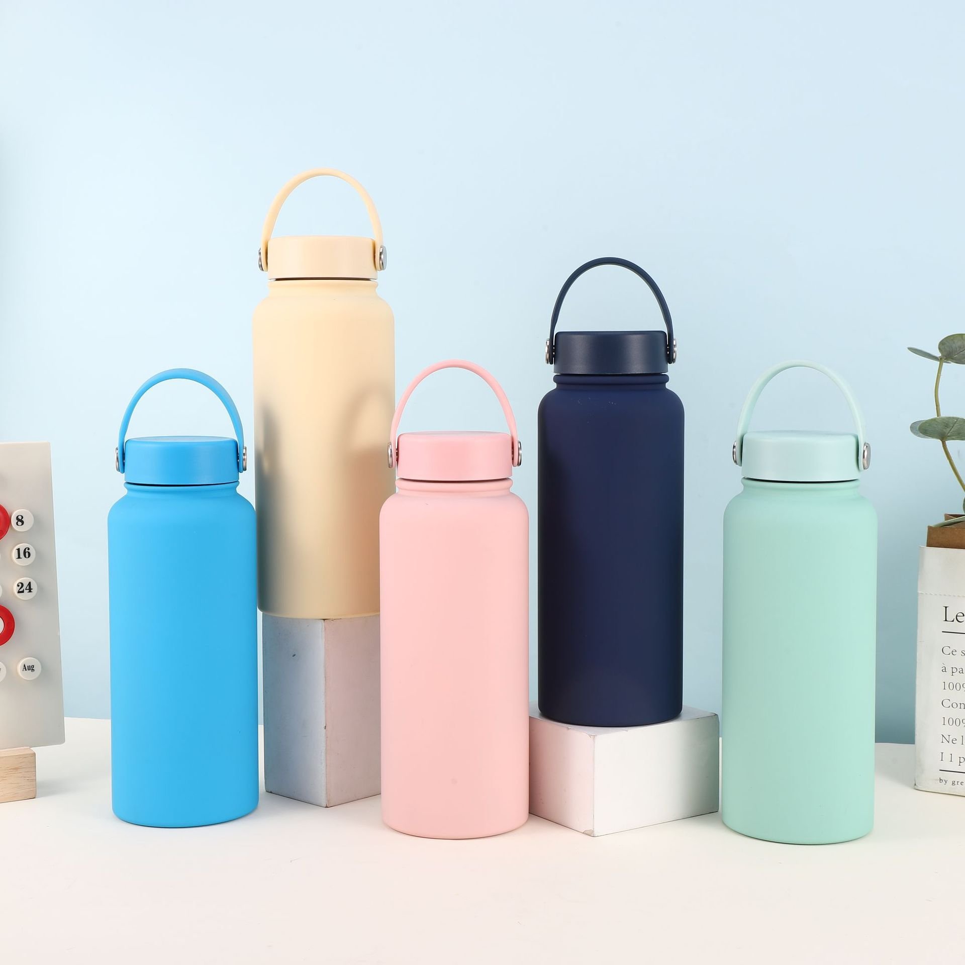 Custom 32oz rubber paint stainless steel vacuum flask double wall insulated large capacity thermos water bottle with handle