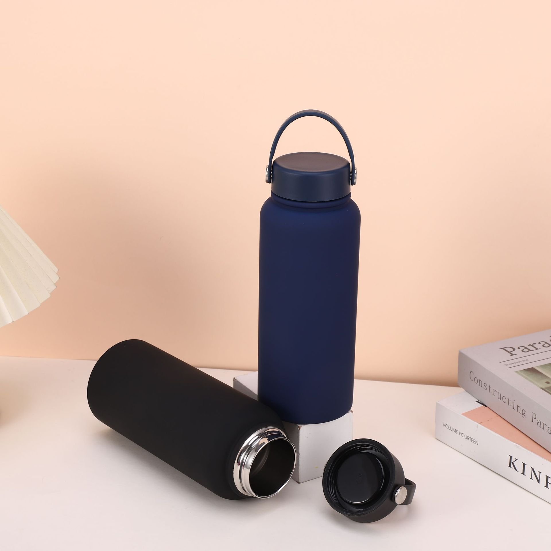 Custom 32oz rubber paint stainless steel vacuum flask double wall insulated large capacity thermos water bottle with handle