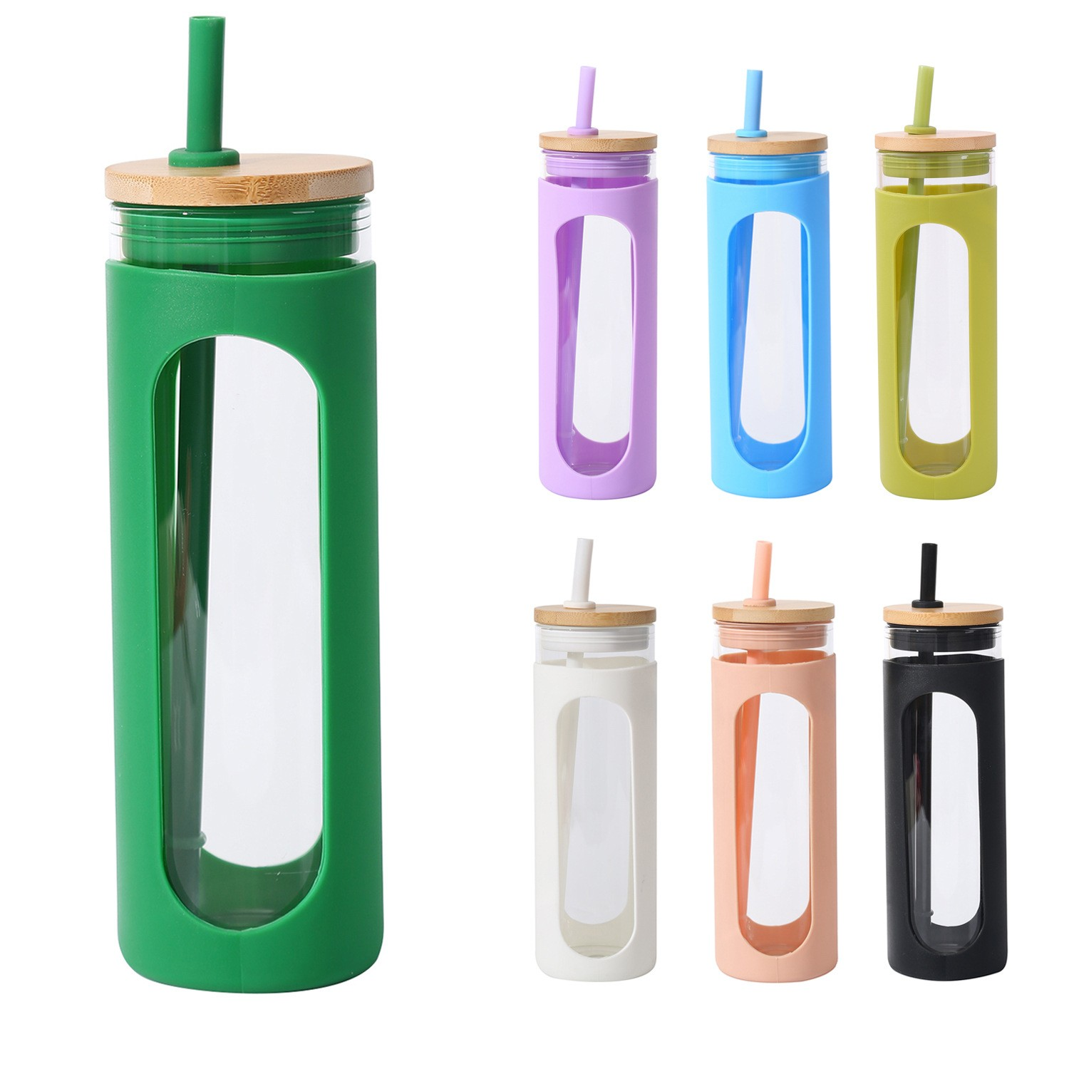 Lid Cup Water Bottles Sleeve Bamboo Glass Tumbler Silicone with Time Marker Handle Straw Coffee Reusable 20oz Mugs Modern