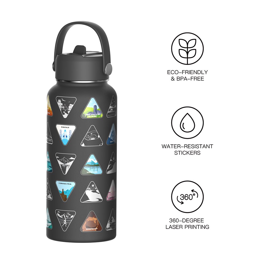 Customized Camping Water Bottle with Waterproof Stickers and Straw Insulated Vacuum Flask with Stickers