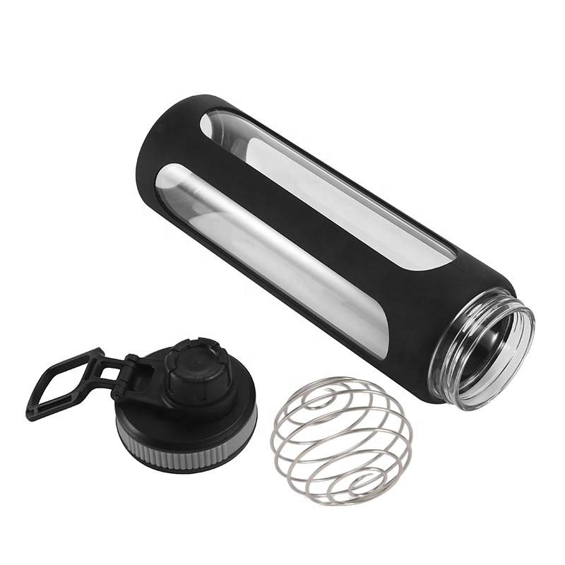 Bpa Free Eco-friendly Custom High Borosilicate Glass Water Bottle 700ml Wholesale Portable Glass Drink Bottle with Wire Whisk