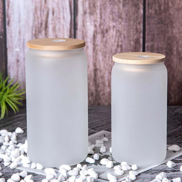 Rts 13oz 16oz 17oz 18oz Transparent Coffee Glass Mug Cup Sublimation Glass Tumbler With Bamboos Lid And Straw