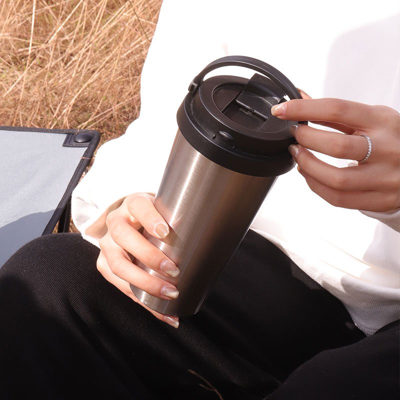 Hot sell vacuum sport bottle with handle travel ceramic coffee mug