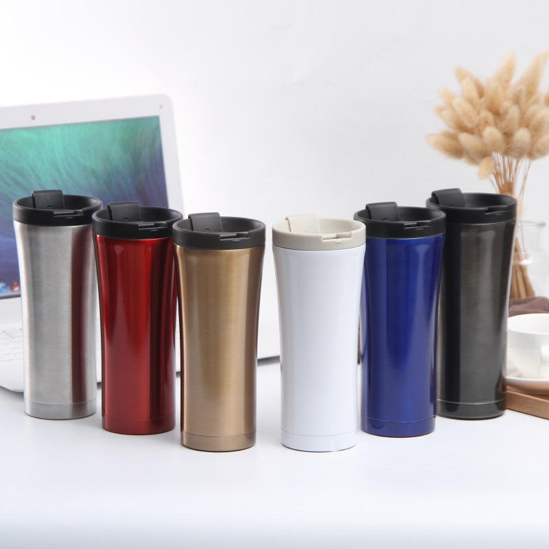 Customized LOGO Travel Water Cup Double Wall Tumbler Coffee Mugs Stainless Steel Mugs with Lid