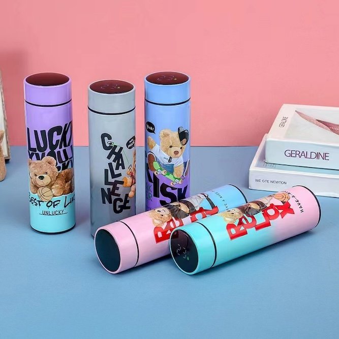 Customization 500ml Sublimation Vacuum Flask Temperature Display Screen Printing Straight Cup Thermos