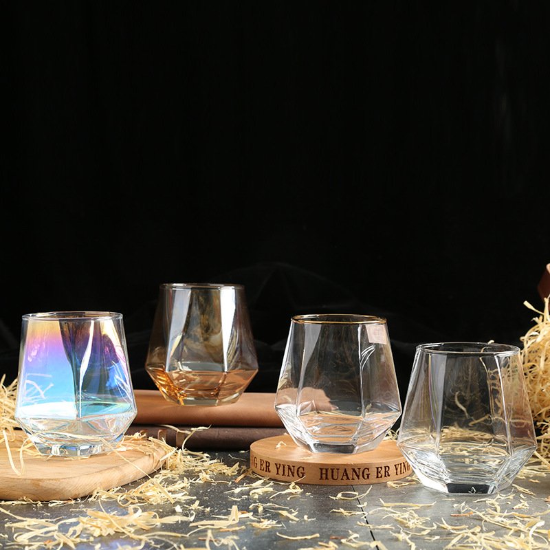 New Arrival Wholesale 300ML Iridescent Borosilicate Stemless Crystal Wine Glasses Modern Rainbow Wine Glass Cup Coffee Mug
