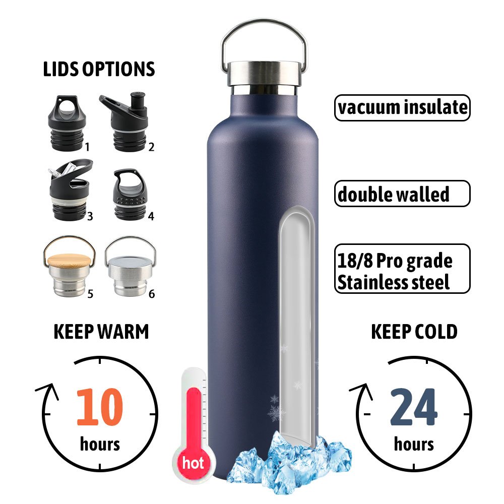 Custom 12oz 17oz 20oz 25oz 32oz Big Mouth Double-Wall Thermal Insulated Stainless Steel Sports water Bottle thermal vacuum flask
