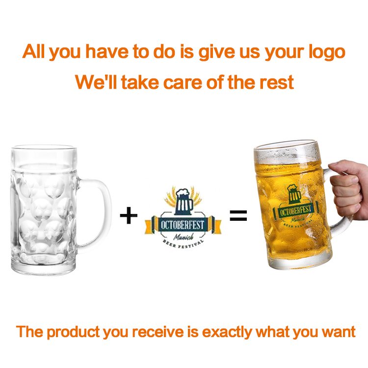 Wholesale Custom Logo Classic 16oz-40oz Steins Empty Beer Glasses high quality glass beer mug Large Clear beer glass with handle
