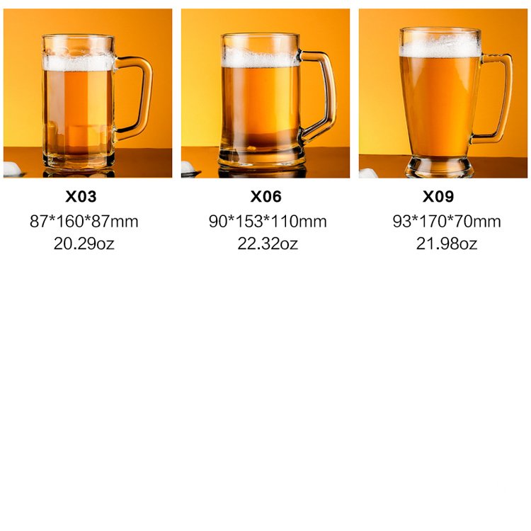Wholesale Custom Logo Classic 16oz-40oz Steins Empty Beer Glasses high quality glass beer mug Large Clear beer glass with handle