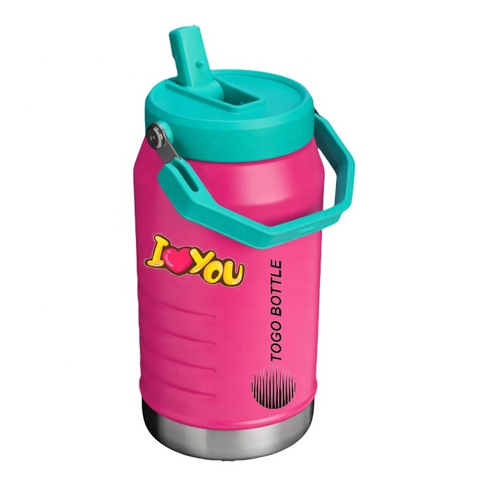 Large Capacity Vacuum Flasks Stainless Steel Double Wall Water Bottle With Steel Handle For Sports Outdoor Drinking 64oz