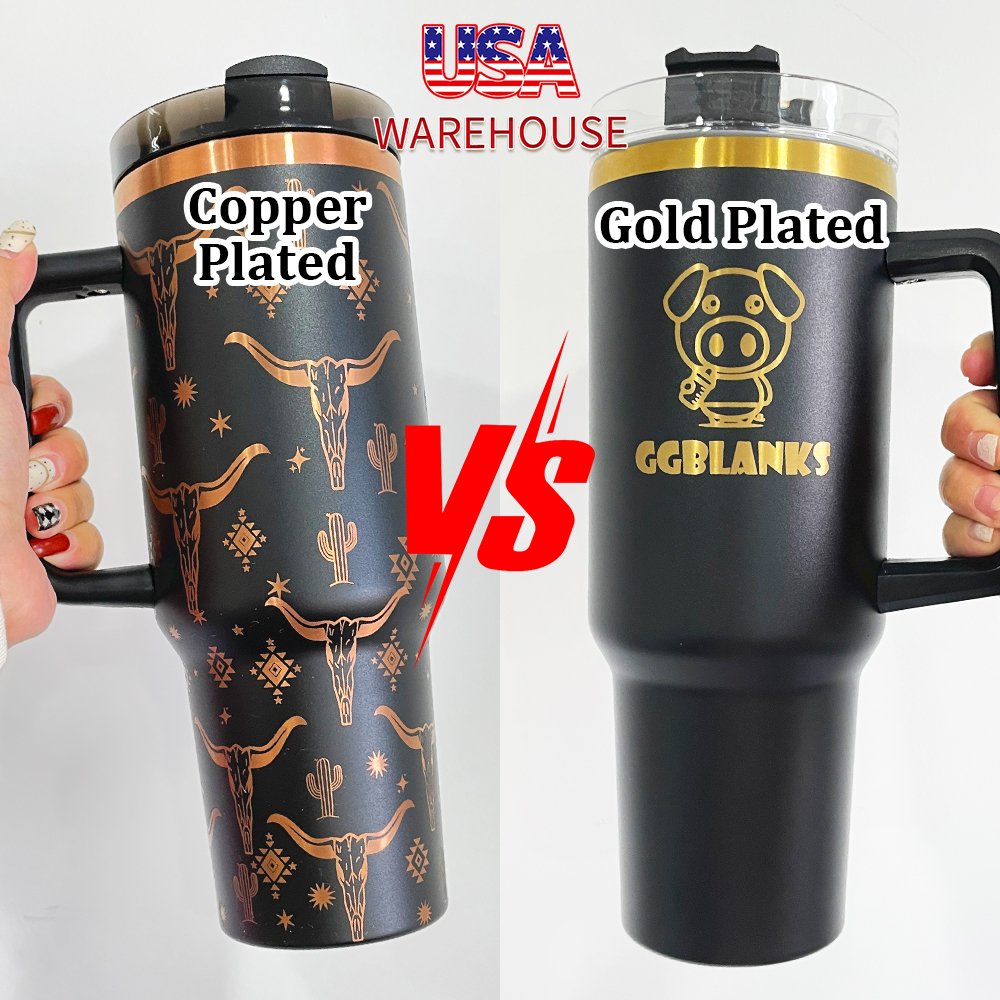 USA warehouse RTS laser engraved 40oz powder coated black color copper plated vacuum thermos tumbler water bottle with straw