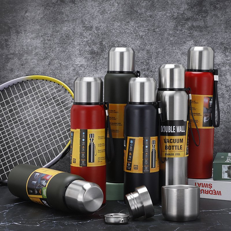 500ml 800ml 1L 1.5L Double Wall Stainless Steel Insulation Travel Sport Vacuum Flask Thermos Water Bottle with Mug Lid